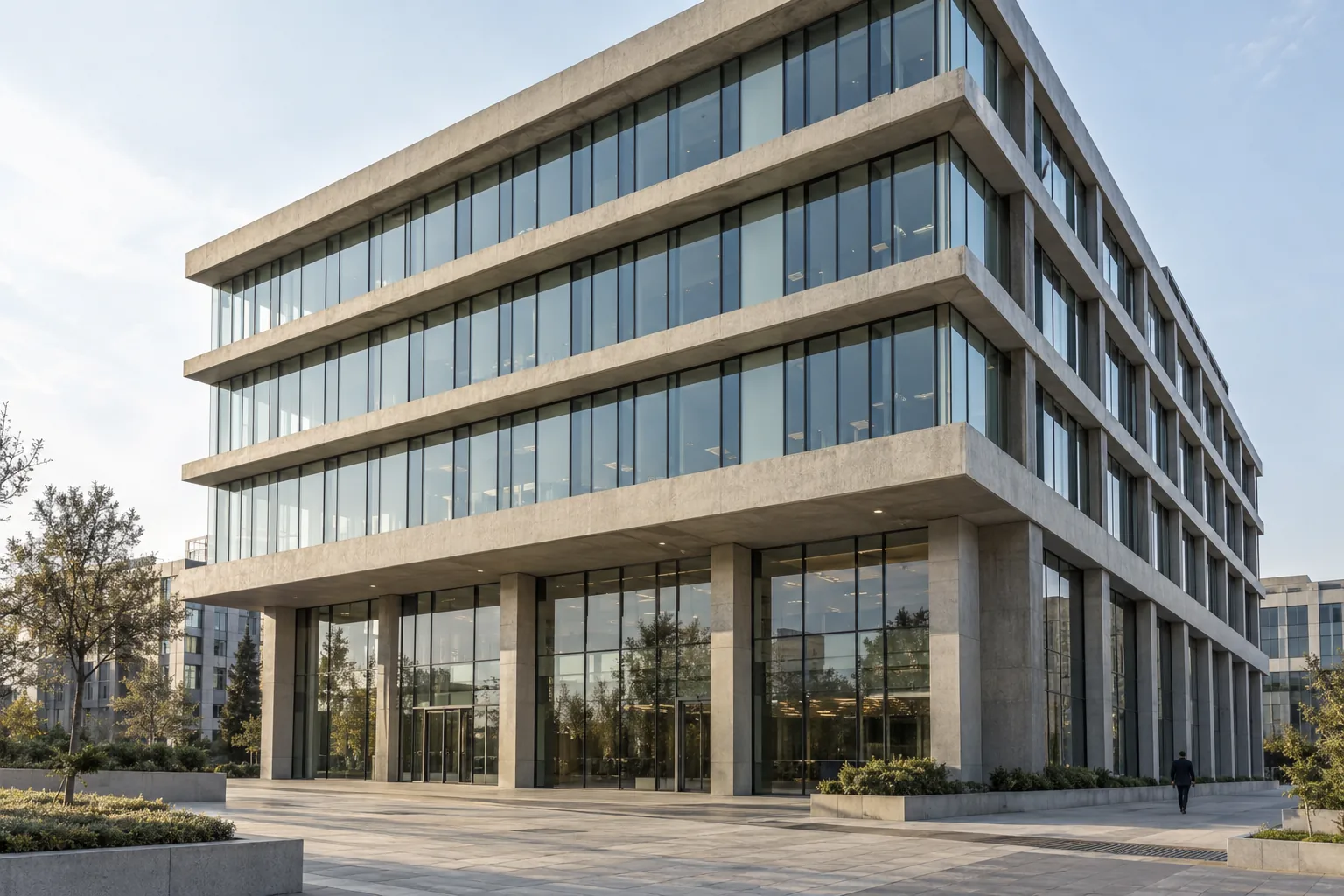 Beton ve cam cepheli ticari yapı; Maslak İş Merkezi konsepti